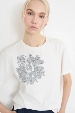 T-shirt con ricamo - Bianco Argento