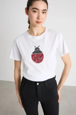 T-shirt con ricamo bijoux - Bianco
