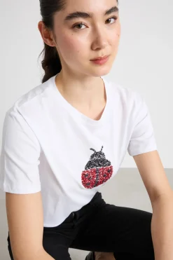 T-shirt con ricamo bijoux - Bianco