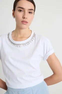 T-shirt con ricamo bijoux - Bianco