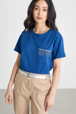 T-shirt con ricamo bijoux - Blu