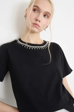 T-shirt con ricamo bijoux - Nero