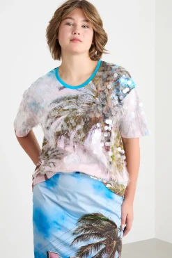 T-shirt con ricamo di paillettes trasparenti - Avorio