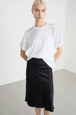 T-shirt con ricamo gioiello - Bianco