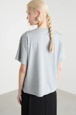 T-shirt con ricamo gioiello - Grigio