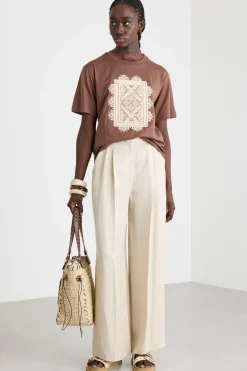 T-shirt con ricamo - Marrone