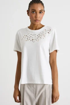 T-shirt con ricamo sangallo - Bianco