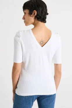 T-shirt con scollatura a V sul retro - Bianco