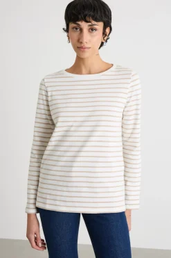 T-shirt con scollo a barchetta - Beige Bianco