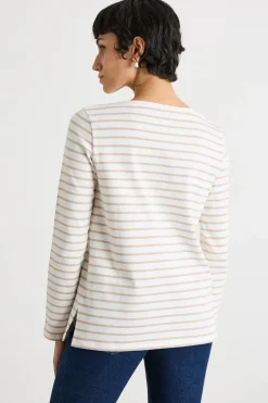 T-shirt con scollo a barchetta - Beige Bianco