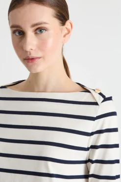 T-shirt con scollo a barchetta - Blu Bianco