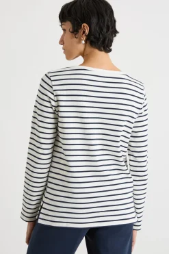 T-shirt con scollo a barchetta - Blu Bianco