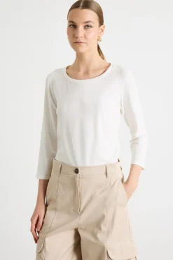 T-shirt con scollo a barchetta in jersey - Bianco