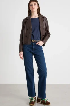 T-shirt con scollo a barchetta in jersey - Blu