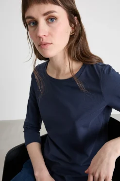 T-shirt con scollo a barchetta in jersey - Blu