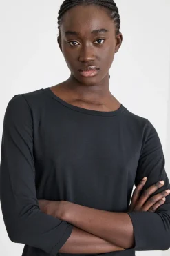 T-shirt con scollo a barchetta in jersey - Nero