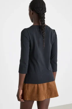 T-shirt con scollo a barchetta in jersey - Nero
