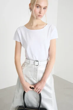 T-shirt con scollo ampio - Bianco