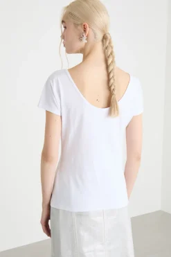 T-shirt con scollo ampio - Bianco