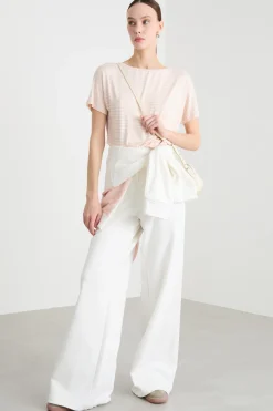 T-shirt con scollo ampio - Rosa Bianco