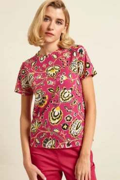 T-shirt con spacchetti - Fucsia Giallo Nero