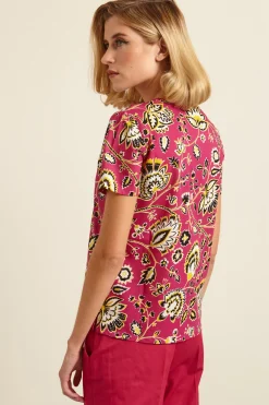 T-shirt con spacchetti - Fucsia Giallo Nero