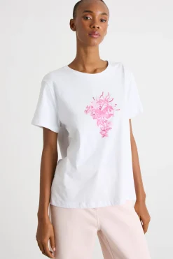 T-shirt con stampa - Bianco Rosa