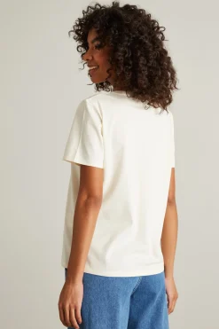 T-shirt con stampa e ricami - Bianco Rosa