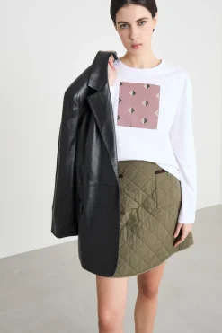 T-shirt con stampa e ricamo - Bianco