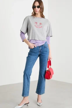 T-shirt con stampa - Grigio Rosso