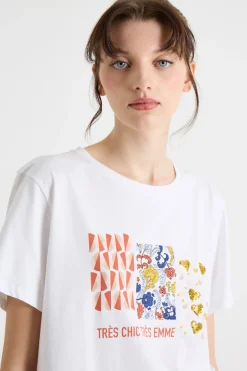 T-shirt con stampe e paillettes - Bianco