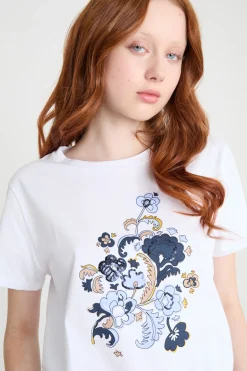 T-shirt con stampe e paillettes - Bianco Blu
