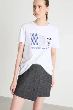 T-shirt con stampe e paillettes - Bianco Blu
