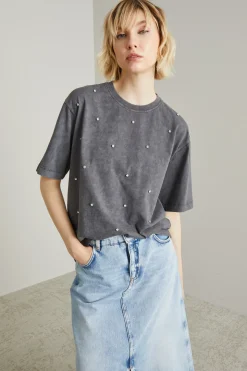 T-shirt con strass - Antracite