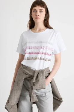 T-shirt con strass - Bianco Rosa