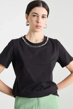 T-shirt con strass - Nero