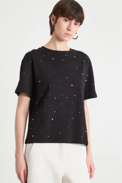 T-shirt con strass - Nero