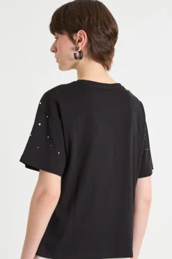 T-shirt con strass - Nero