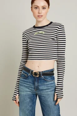 T-shirt cropped a righe - Nero Bianco