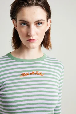 T-shirt cropped a righe - Verde Lilla
