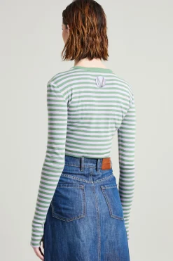 T-shirt cropped a righe - Verde Lilla