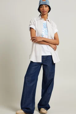 T-shirt di cotone stampata - Bianco Azzurro