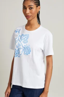 T-shirt di cotone stampata - Bianco Azzurro