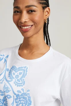 T-shirt di cotone stampata - Bianco Azzurro