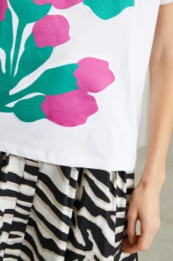 T-shirt di cotone stampata - Bianco Fuxia Verde