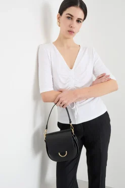 T-shirt fluida con drappeggio - Bianco
