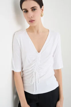 T-shirt fluida con drappeggio - Bianco