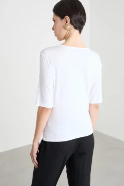 T-shirt fluida con drappeggio - Bianco