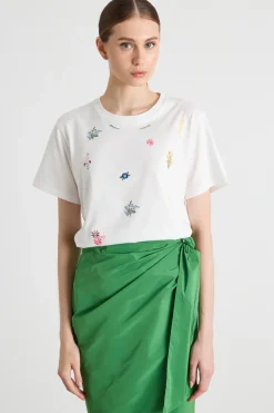T-shirt girocollo con ricamo - Bianco
