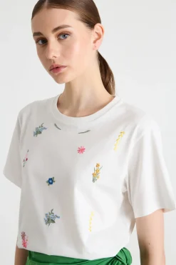 T-shirt girocollo con ricamo - Bianco
